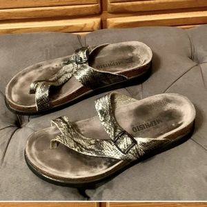 Black/Silver Snake Print Mephisto Helen Leather Sandals 39